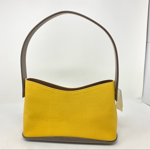 Salvatore Ferragamo Handbags - Salvatore Ferragamo Yellow Canvas and Brown Shoulder Bag.